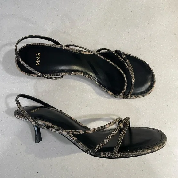 Mango Snakeskin Kitten Heel Sandals - Picture 4 of 7